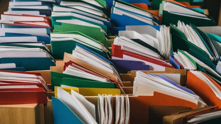 medical file folders arranged neatly on a shelf or in a filing cabinet